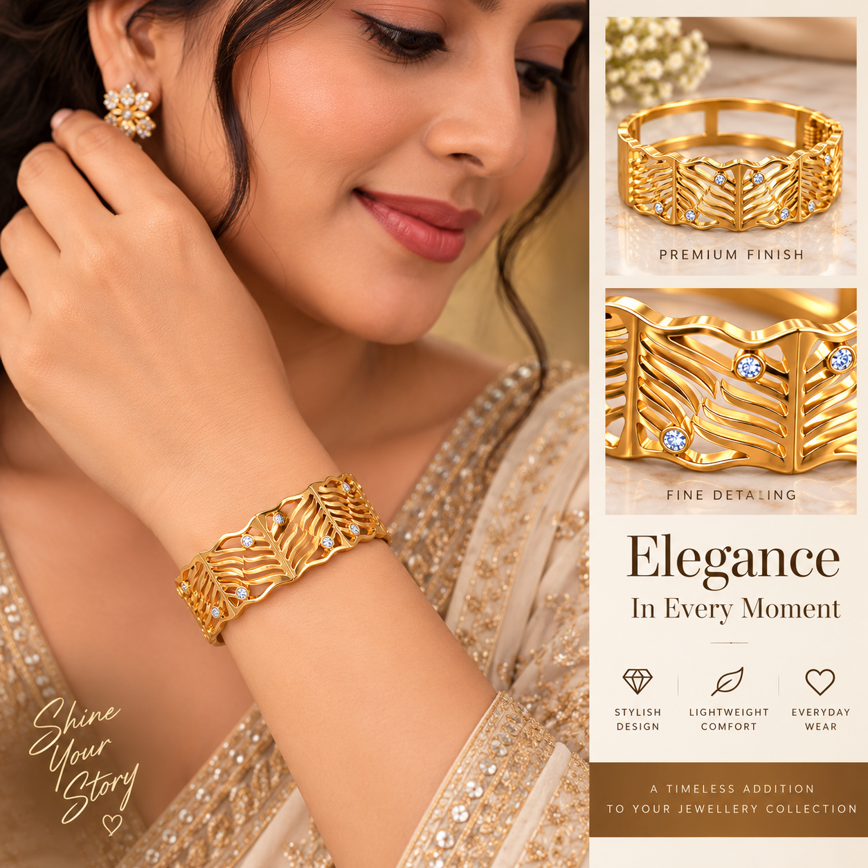Golden Leaf Crystal Statement Bracelet